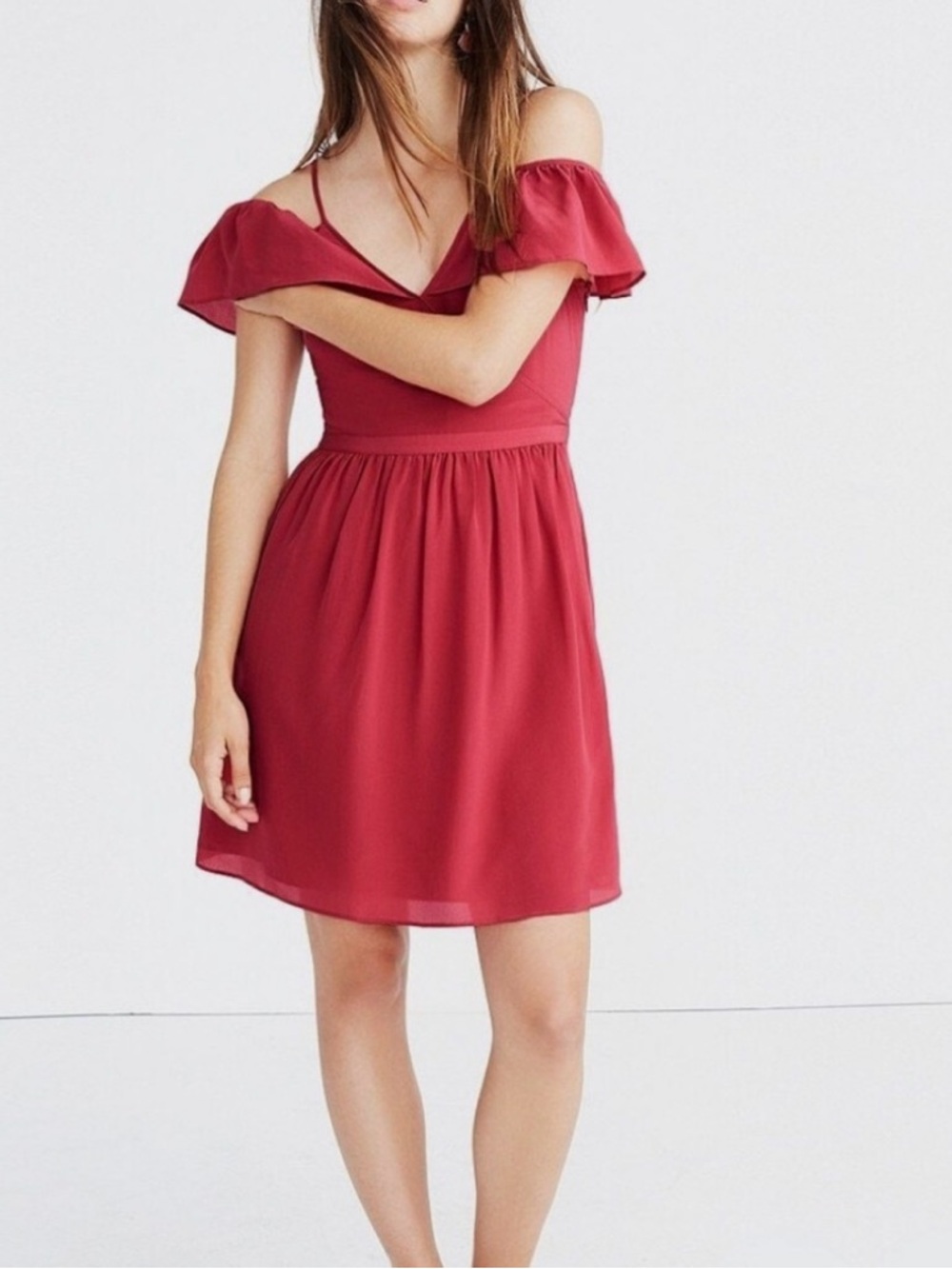 NWT Madewell Silk Off Shoulder Dress Berry Pink Size 8